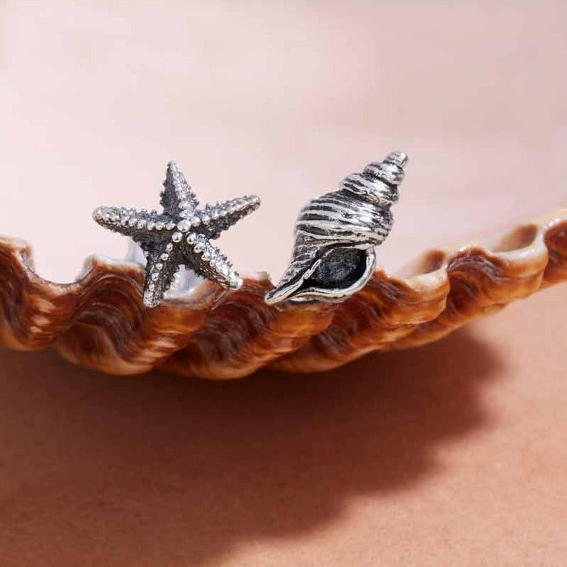 Conch Shell and Starfish Post Earrings