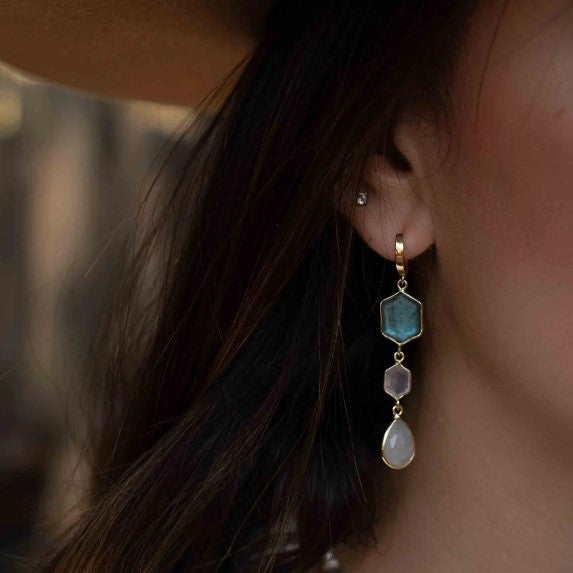 Labradorite, Rose Quartz and Moonstone Earrings