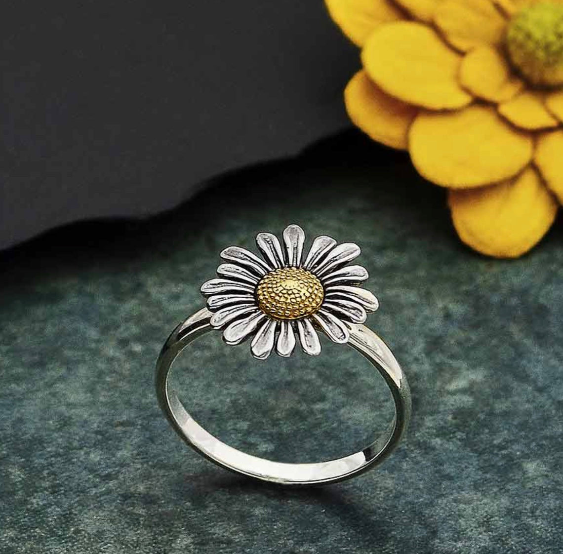 Sterling Silver Daisy Ring with Bronze Center
