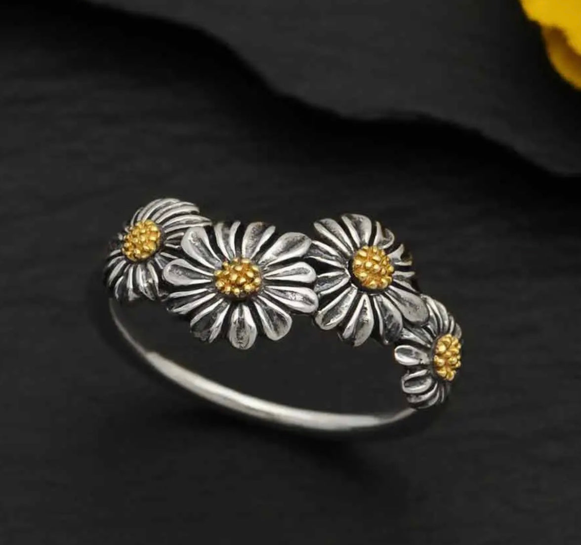 Sterling Silver and Bronze Daisy Chain Ring