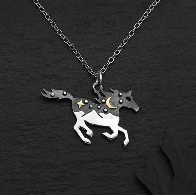 Sterling Silver Horse Necklace with Bronze Moon