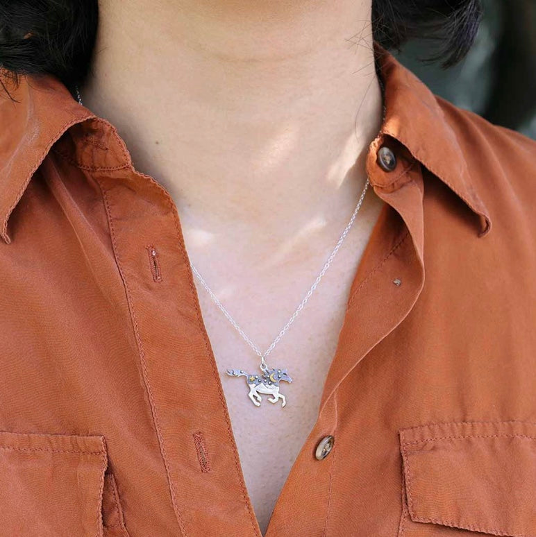 Sterling Silver Horse Necklace with Bronze Moon