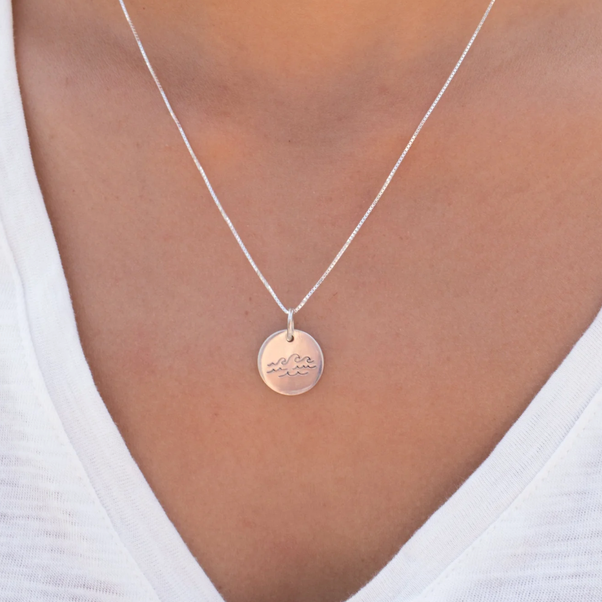 Wave Hand Stamped Disk Pendant