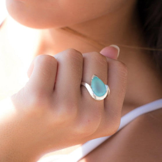 Tear Drop Aqua Chalcedony Ring