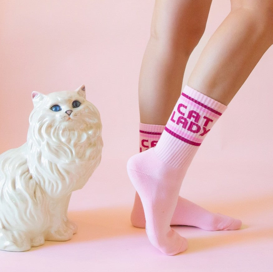 Cat Lady Striped Ribbed Crew Socks