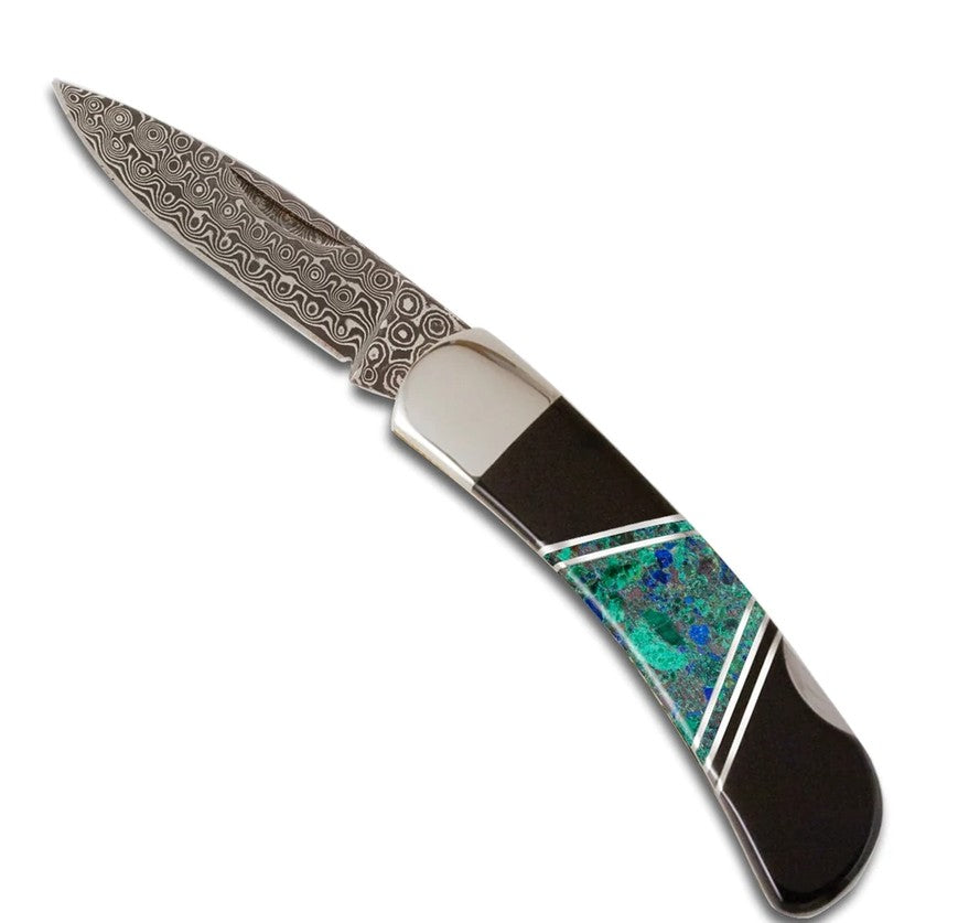 Damascus Azurite / Jet 3" Lockback Knife