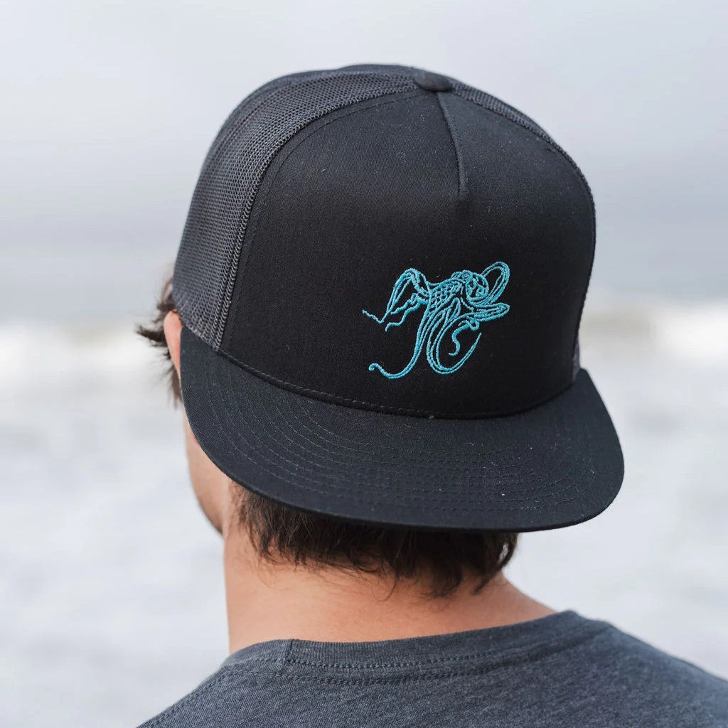 Black Giant Pacific Octopus 5 Panel Trucker Hat