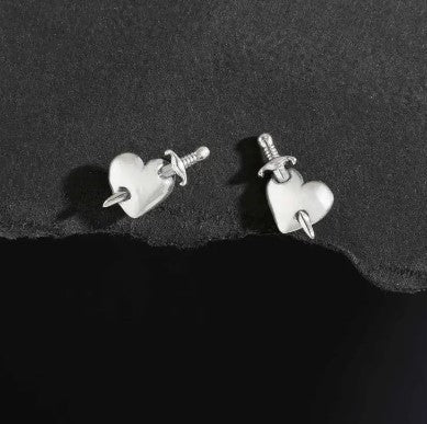 Sterling Silver Sword and Heart Post Earrings 10x9mm