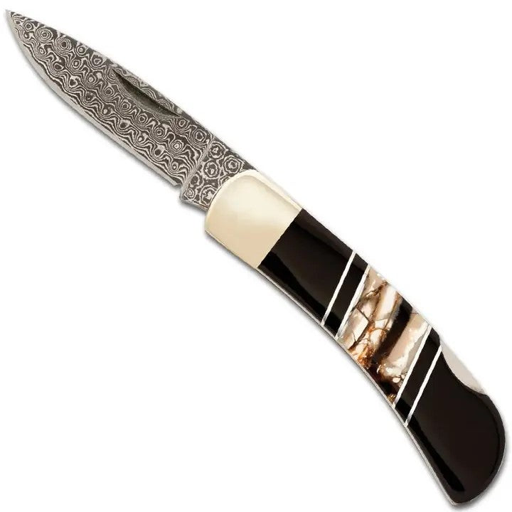 Mammoth Tusk 3" Damascus Jewelry Lockback Knife - Single