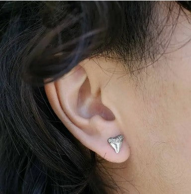 Sterling Silver Shark Tooth Post Earrings 9x8mm
