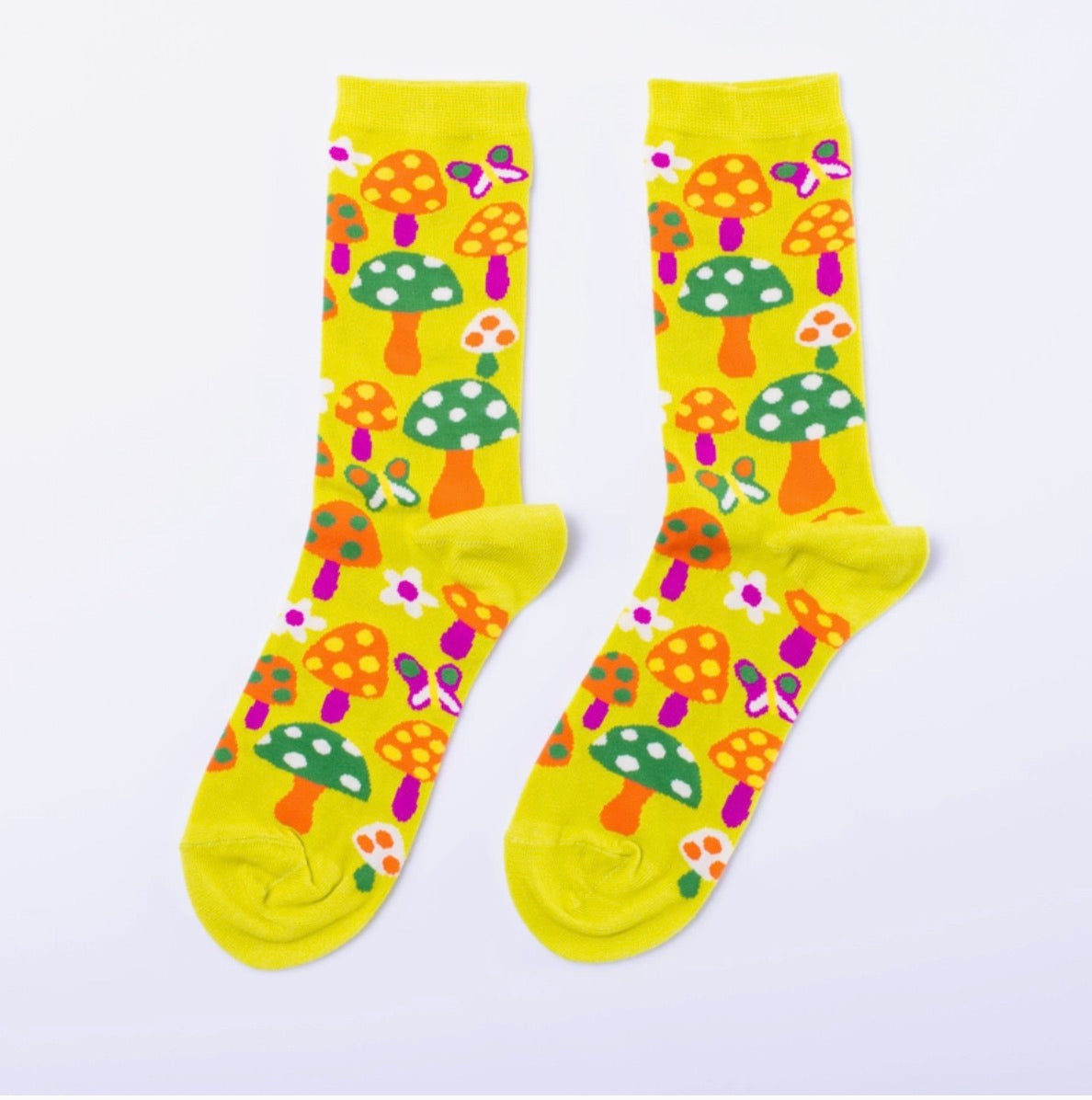 Mushroom Butterfly Socks - Women's 1970s Retro Crew Socks