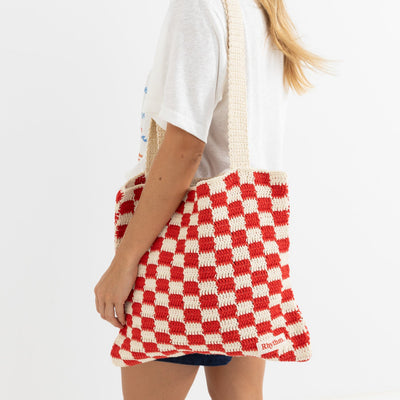 lola check crochet tote bag