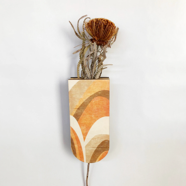 Abstract Skinny Pocket Wall Planter - Orange brown