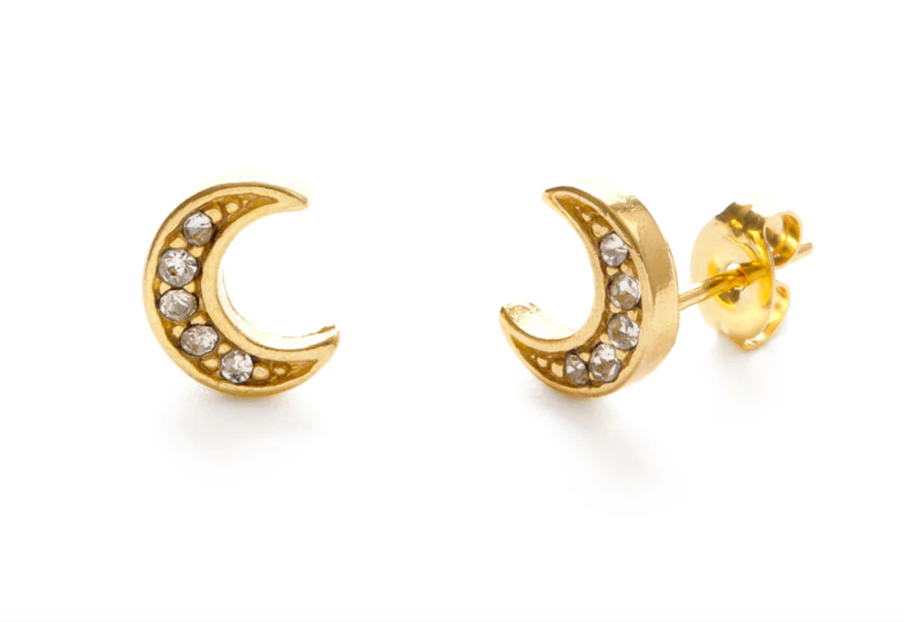 Crystal Crescent Moon Studs