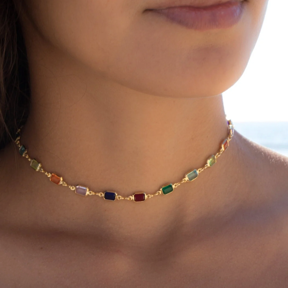 Multi-Colored Crystals Choker Necklace